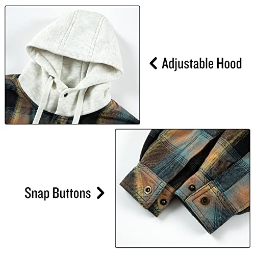 Men's Flannel Hooded Shirt Jacket, Sherpa Fleece Lined Plaid Jacket, Blue Yellow Plaid, Xx-Large #TOP3