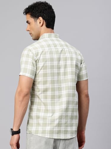 Image of Majestic Man Slim Fit Pure Cotton Checked Half Sleeve Casual Shirt