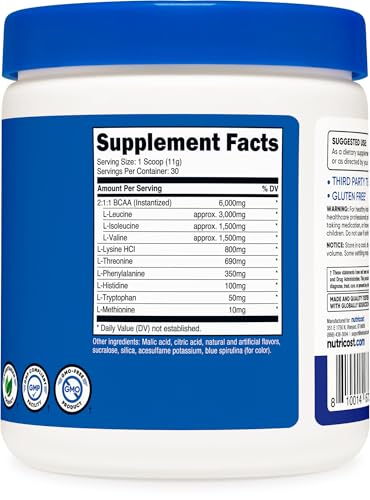 Image of Nutricost EAA Powder 30 Servings (Blue Raspberry) - Essential Amino Acids - Non-GMO, Gluten Free, Vegetarian Friendly (Pack of 2)