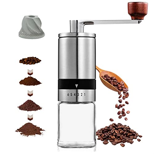 手動コーヒーグラインダー、セラミックバリ付き手動コーヒー豆グラインダー、粗さ6段階調節可能、旅行/キャンプ/キッチン/仕事/ギフト用ハンドコーヒーグラインダー。