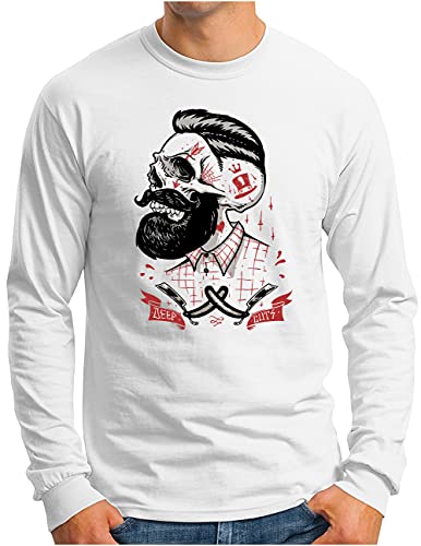T-shirt Barber Skull OM3 homme blanc XXL vetement tête de mort greaser