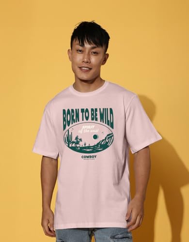 Image of Cotton Blend Oversized Loose Fit Drop Shoulder Graphic Printed Men's Half Sleeve T-Shirt (Sizes: S to 2XL)