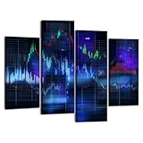 Weone Artwork 4 Panel Canvas Wall Art colorful forex chart economic datas pictures Stretched & Framed Art Prints Modern Painting Wall Decoration Ready to Hang Unique Designed