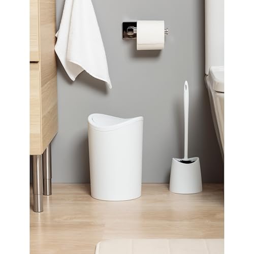 Superio 057 Mini Bathroom Trash Can With Lid, Modern White Mini Waste Bin With Swing Lid (1 1/2 Gallon, 6 Liter) Plastic Garbage Can For Kitchen thumb #1