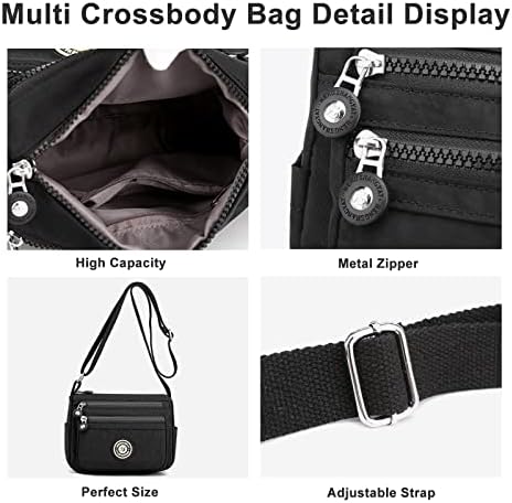 Cross body Bag Women Nylon Waterproof Flowral Adjustable Strap Large Capacity Shoulder Bags Travel Messenger Bags with Multi-Pocket for Ladies and Girls