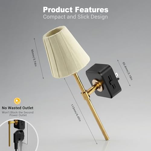 Image of JandCase Night Lights Plug into Wall, Vintage Nightlight with Dusk to Dawn Sensor, 0-100LM Dimmable, Pleated Fabric Beige Lamp for Living Room Bedroom Hallway
