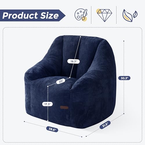 Image of MAXYOYO Bean Bag Chair, Bean Bag Sofa with Filler, Cozy Living Room Chair for Adults and Kids, Stuffed Floor Sofa for Bedroom Dorm Reading, Navy