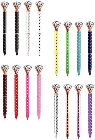 EUICAEDiamond Pens Rhinestones Ballpoint Pens Office Supplies Gifts for Women Bridesmaid Coworkers Cute Cool Glitter Novelty Pen Rose Gold All with Polka Dots Black Ink Pack of 16
