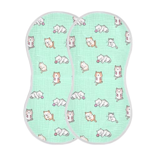 2 Pack Baby Burp Cloths, Soft Absorbent Burping Cloths for Babies, Cotton Milk Spit Up Rags, Large Size for Newborns, Baby Boys and Girls (Playful Cats Pattern)