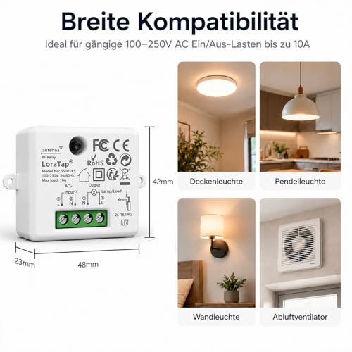 Funk Lichtschalter Set mit 1 Fernbedienung und 1 Empfänger, 230V Funk
