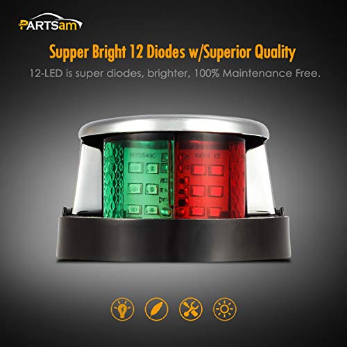 Partsam Boat Marine Led Navigation Lights Lamps 12 Led, Red And Green Led Front Boat Bow Stern Light For Small Boat Pontoon Yacht Skeeter #TOP1
