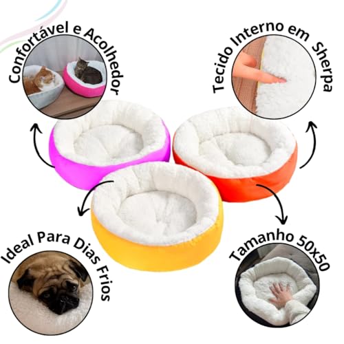 Caminha Redonda Pets Sherpa para Cães e Gatos Macia 50x50 cm Quente Confortável Cama Pet (Doce)