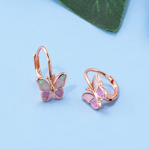 Opal Butterfly Earrings Gold Plated or Rose Gold Plated Leverback Earrings Cute Jewelry Huggie Hoop Earrings for Women Girls4