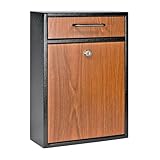 Mail Boss 7427 High Security Steel Wall-Mounted Locking Mailbox, (Office Drop, Comment, Letter, Deposit Box), Black with Wood Grain Powder Coat