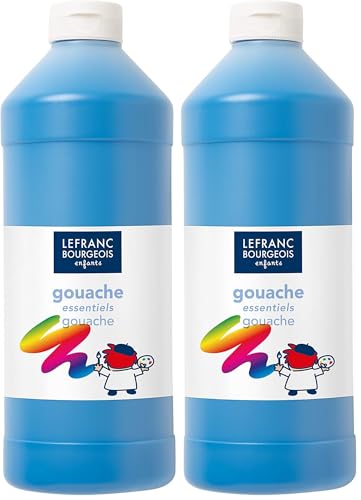 Lefranc Bourgeois - Gouache liquide Essentiel pour enfants - Bouteille 1L - Bleu primaire (Lot de 2)