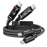 SOOPII 240W USB C - USB Cケーブル LEDディスプレイ付き [4フィート 2本パック] 高速充電タイプC充電器コード 編組USBからUSBC充電ケーブル iPhone 16 15 Pro Max Samsung S24 S23 ノートパソコン iPadなどに対応 ブラック