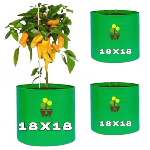 Image of MASHKI HDPE Grow Bags for Home, Terrace & Balcony Gardening - Big Size Vegetable Plant Grow Bags (15x15, 18 inchx18 inch & 24 inchx24 inch - Heavy Duty, UV Stabilized) (2, 18x18 Inches)