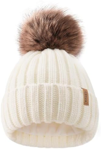 FURTALK Kids Winter Hat Toddler Knitted Beanie with Faux Fur Pom ...