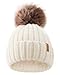 Kids Winter Knitted Pom Beanie Bobble Hat Faux Fur Ball Pom Pom Cap Unisex Kids Beanie Hat,White,One Size