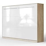 SMARTBett Schrankbett Standard 90x200 120x200 140x200 160x200 Komfort Lattenrost | ausklappbares Wandbett, Wandklappbett 140x200 Horizontal Komfort Eiche Sonoma/Weiss Hochglanzfront