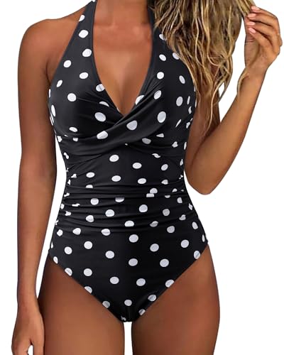 Image of SUUKSESS Women Sexy Tummy Control One Piece Swimsuits Halter Push Up Bathing Suits