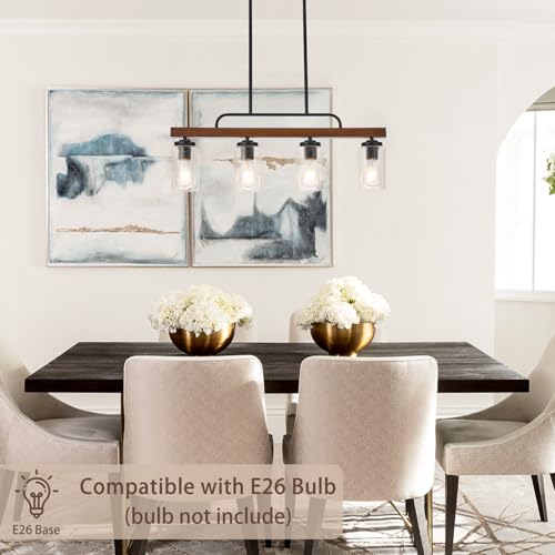 Hogbu G007-4B Farmhouse Dining Room Light Fixture, 4-Light Wood Kitchen Island Lighting thumb #2