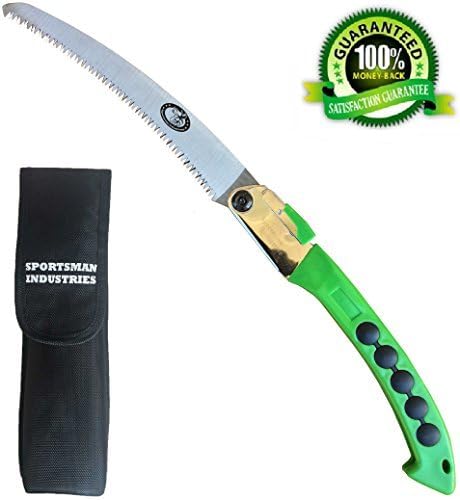 SPORTSMAN FOLDING HAND SAW - 10 Inch Long CURVED BLADE & Nylon Sheath 5yr Guarantee Best Tree Trimmer, Pruning Saw for Camping Gear, Hunting, Survival Kit or Gardening. Rips Through Wood & Bone