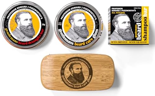 Professor Fuzzworthy Deluxe Beard Grooming Kit Gift Set for Men | 100% Natural Beard SHAMPOO Beard Balm & Beard Conditioner | Bass Beard Brush Boar Bristle | Organic Essential Plant Oils