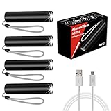 Mini LED Taschenlampe, 4 Stück Superhelle LED Flashlight mit 3 Modi, (mit USB Aufladbar Eingebauter Batterie) Wasserdichte Handlampe Klein Taschenlampen led für Kinder, Angeln, Wandern und Camping