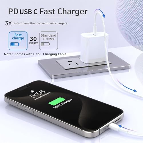 Image of iPhone Fast Charger,[Apple MFi Certified] iPhone Charger Fast Charging Apple Wall Charger Block 6FT USB C Lightning Cable Cord Type C Adapter for iPhone 14 Pro Max /13 /12 Mini /11 /10 /XS Max /XR /X /8 /7 /SE