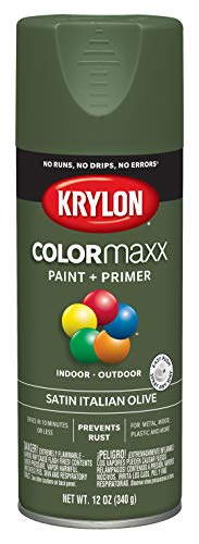 Image of Krylon K05566007 COLORmaxx Spray Paint and Primer for Indoor /Outdoor Use, Satin Italian Olive Green 12 Ounce (Pack of 1)