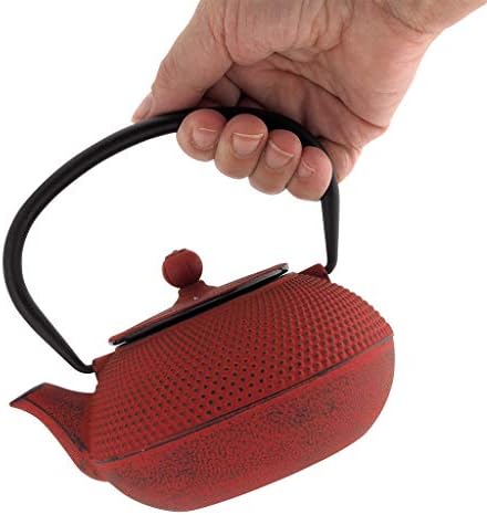 The Exotic Teapot  Red Tetsubin Gift Set, 600ml Cast Iron Teapot, Two 100ml Cups, Trivet Stand in Handmade Gift Box