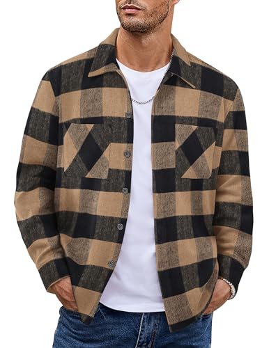 COOFANDY Men's Flannel Shirts Casual Button Down Plaid Shirt Jacket Long Sleeve Fleece Shacket with Pockets