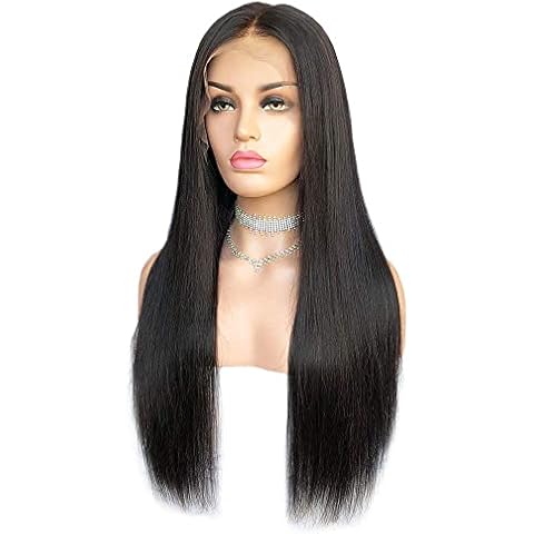 CBWIGS Natural Looking Brazilian Remy Silky Straight Human Hair 360 Lace Frontal Wig (18 inch 180% Bleached Knots with Fake Scalp, Natural Color) Cover