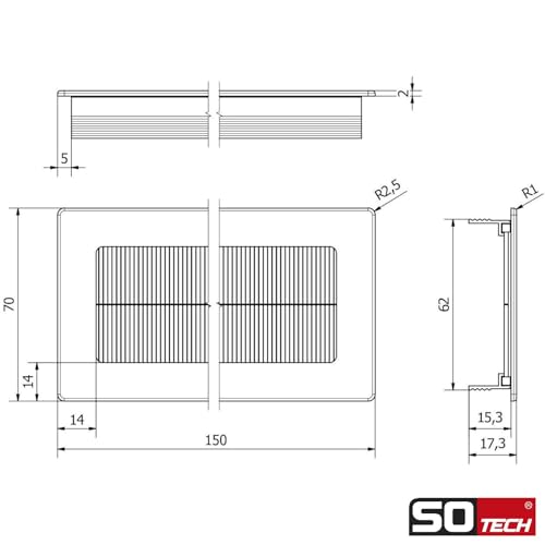 SOTECH 1 x Kabeldurchlass Toledo aus Aluminium schwarz eloxiert 150 x 70 mm, Einbaumaß: 140 x 62 x 15,3 mm Kabeldurchführung