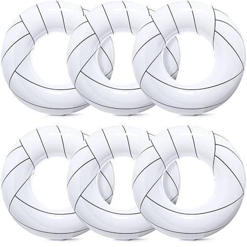 Soulchen 6 Pcs Inflatable Tube Pool Float, 33" Volleyball Theme Swimming Rings Water Toys for Kids Adults Teens Summer Beach Themed Party Supplies