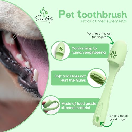 Image of Pet Toothbrush Silicone Finger with Storage Cup, Dog and Cat Tooth Brushing Dog Teething Toothbrush Teeth Cleaning, Toothbrushes Small and Large Pets. (Green)