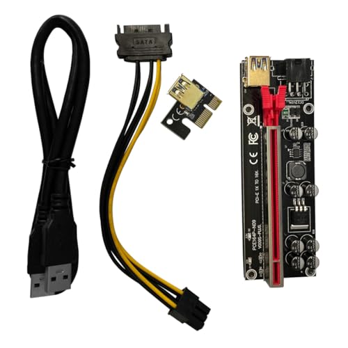Kisangel Extension Pci-e 1x vers 16x pour Carte Graphique Structure Raisonnable et Connexion Facile en Alliage D'aluminium Rouge, Interface 6 Contacts et Condensateurs Intégrés