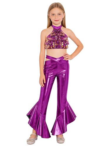 Costume danse latino pour fille avec top à paillettes et pantalon de jazz