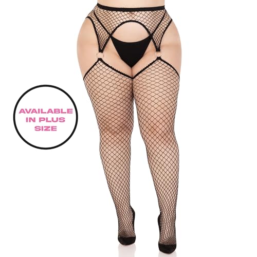 Image of Leg Avenue Women's Fishnet Stockings With Attached Garter Belt