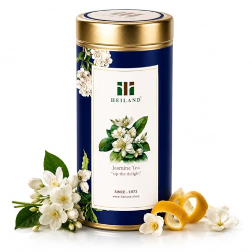 HEILAND Jasmine Tea – Premium Loose Herbal Blend with Jasmine Flowers, Rose Petals, Chamomile & Citrus – Caffeine-Free Relaxing Tea for Stress Relief & Immune Support – Floral & Aromatic – 100g