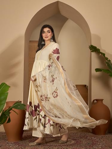 Image of Stylum Women's Floral Printed Rayon Flared Kurta Palazzo Dupatta Set