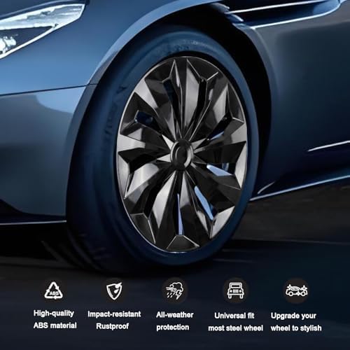Hubcap Wheel Cover Replacement R16 Hub Caps Universal-Fit Most Steel Wheel Rim Cover ABS Material Exterior Accessories for Car Truck SUV -Set of 4(16-inch,Black) - 3