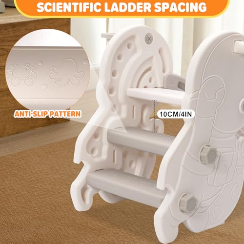 Rutsche für Kinder, Faltbar Kinderrutsche Klein mit Basketballkorb, Ringe, Stabile Gartenrutsche, Baby Slide, Rutschenlänge 105 cm