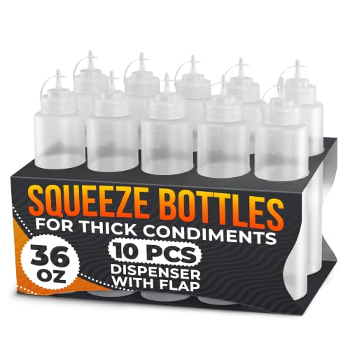 BURIUS 10-Pack Plastic Condiment Squeeze Bottles 36 oz