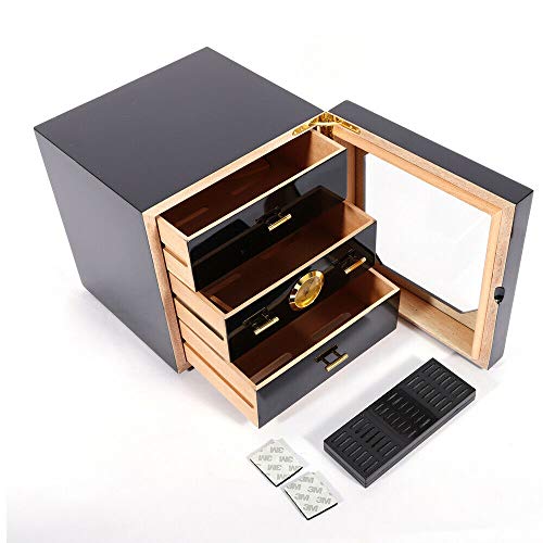VPABES Cigar Humidor, Luxury Cedar Wood Cigar Box with Hygrometer and Humidifier, 3 Drawers Cabinet Humidor Case Holds 75-100 Cigars - Thumbnail 3