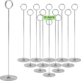 Place Card Holder, 8 in Tall, 12 pack, Gold, Table Cardholder Tabletop Menu Holder Harp-Clip Number Holder Recipe Holder Reserved Card Holder, For Restaurants, Weddings, & Banquets