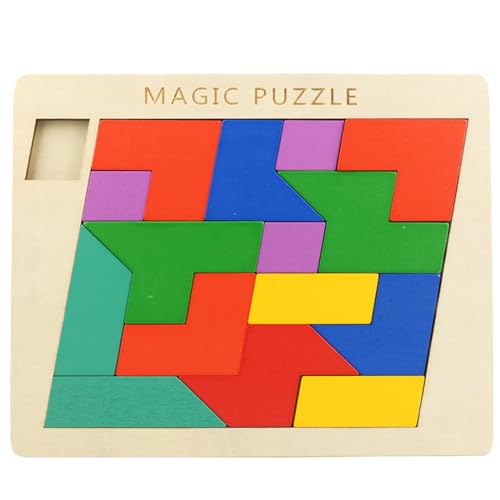 Ronnorr Brain Teaser Puzzles Geometric Jigsaw Block Wooden Puzzle Brain Teaser 3D Logic IQ Game Colorful Shape Pattern Montessori Educational Toys Gift