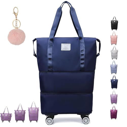 Klarson Expandable Bag with Wheels,klarson Travel Bag,Collapsible Luggage with Wheels, Foldable Without Handle (Dark Blue)