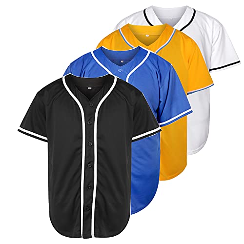 MESOSPERO Mens Button Down Shirts Short Sleeve Sports Uniforms Blank Baseball Jersey S-XXXL (Blue Shirt, XX-Large)
